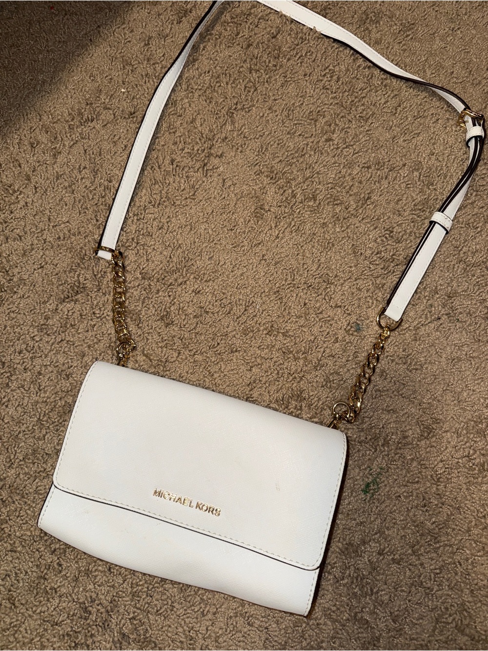 Michael Kors White Leather Chain-Strap Crossbody Bag